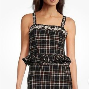 Fanm Mon NEW Plaid Peplum Top Size XS